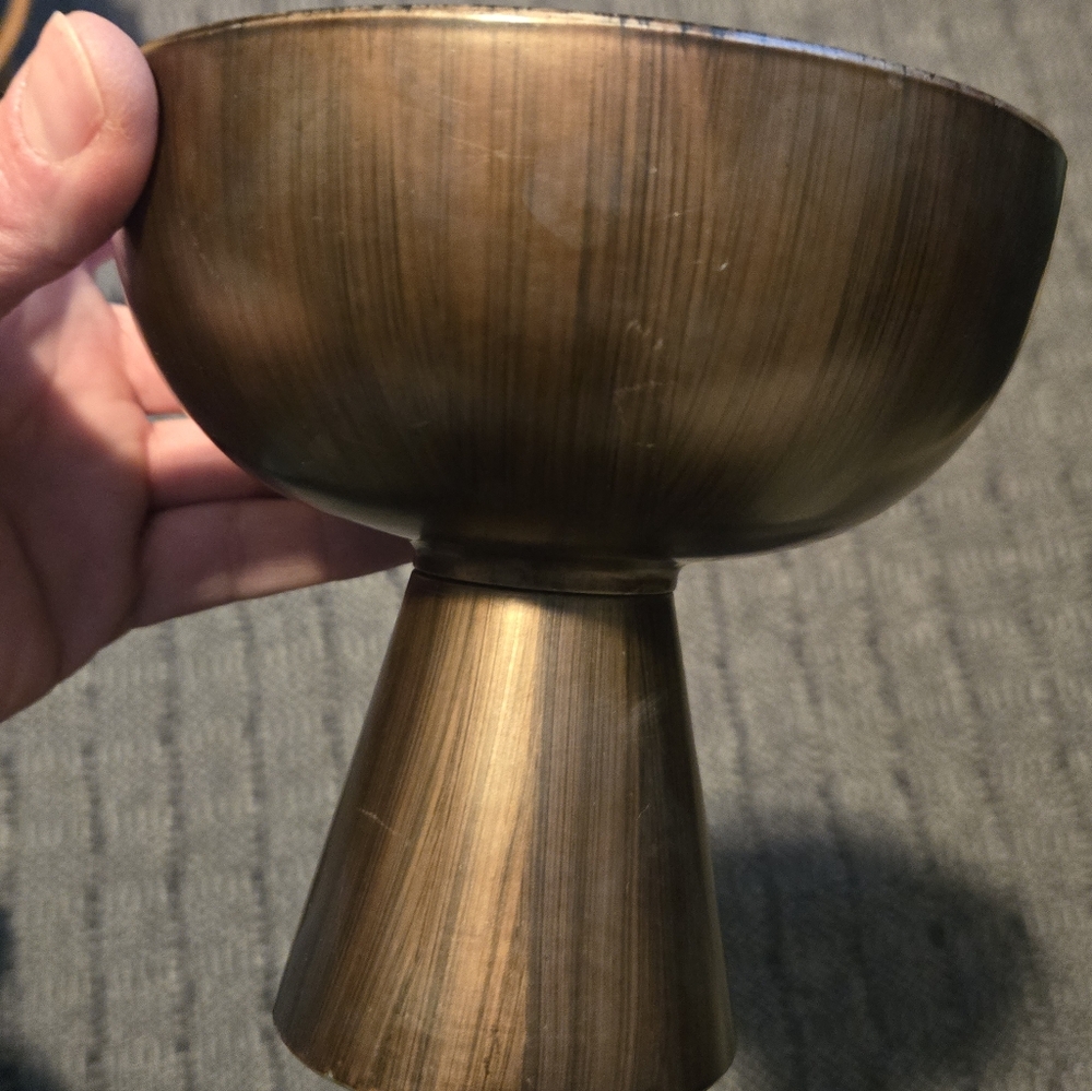 Guc Vintage Enesco Bronze Chalice/ Pedestal Bowl. Dark Green Inside. Melamine.